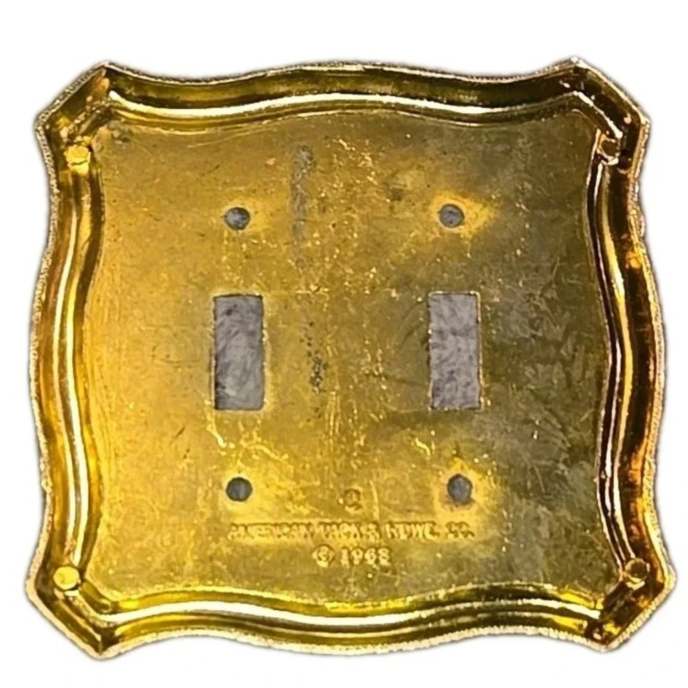 VTG Switch Plate Cover 1968 American Tack & Hardware‎ Brass Double Ornate 2-Gang